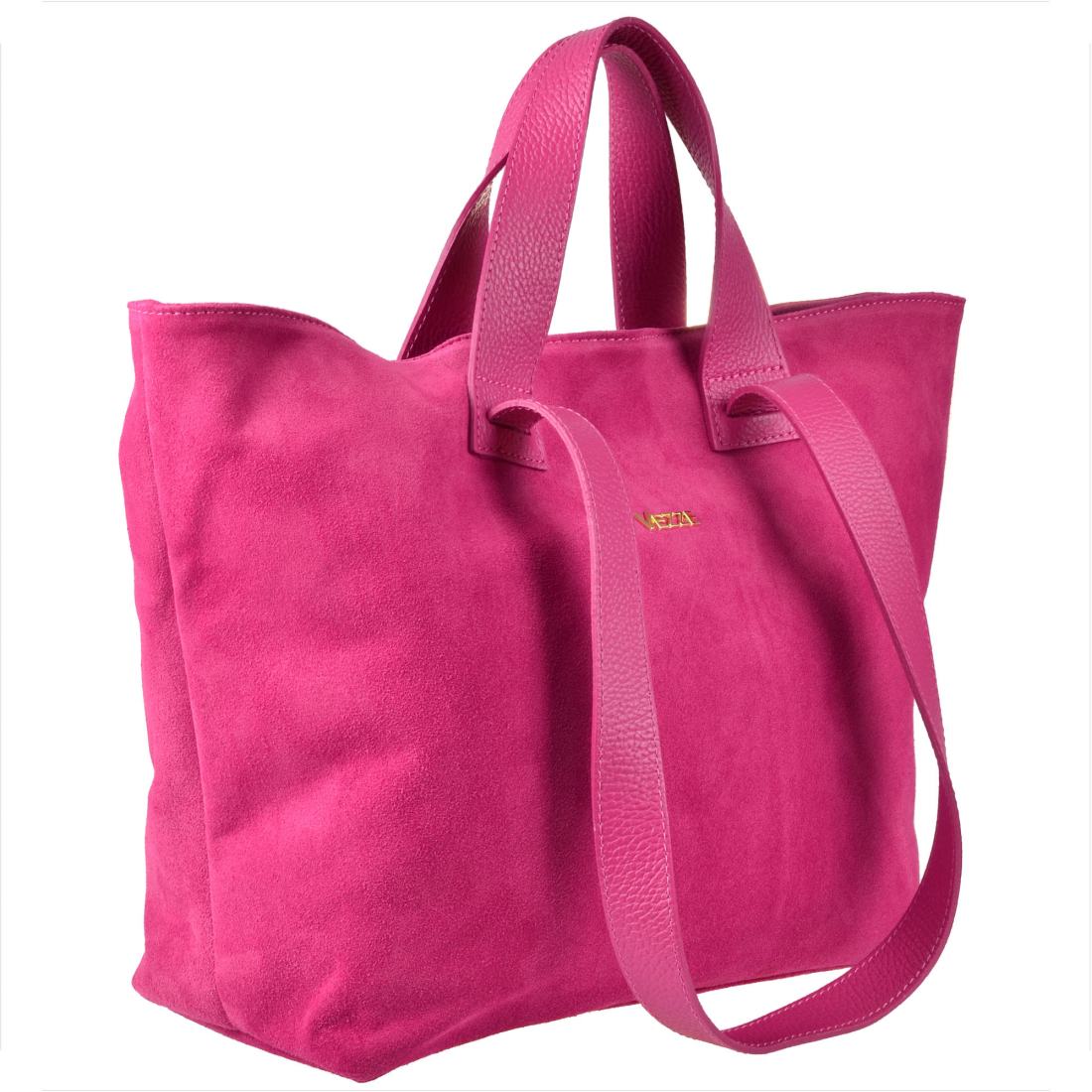 Torba shopper bag na ramię i do ręki skóra zamszowa róż fuksja - VEZZE