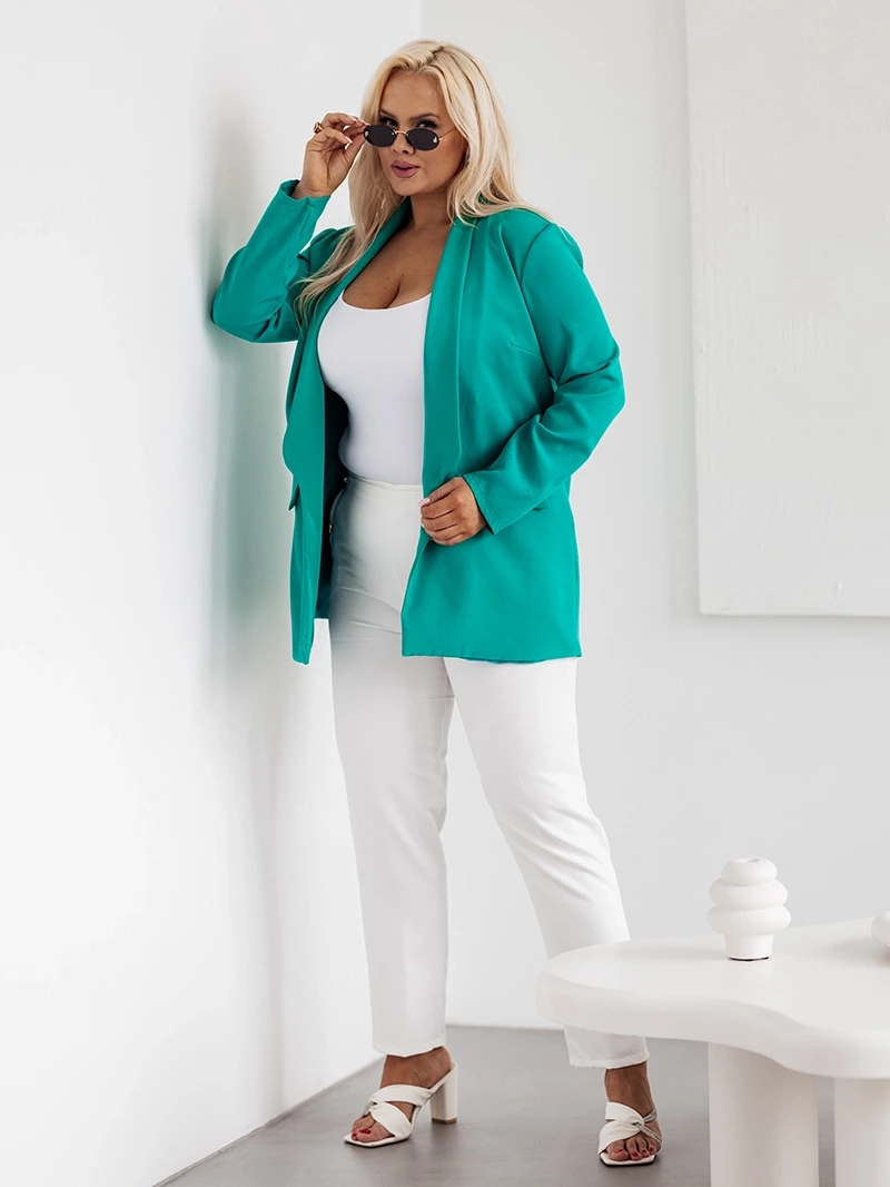 Klasyczna marynarka damska plus size morska (8275) - MOON