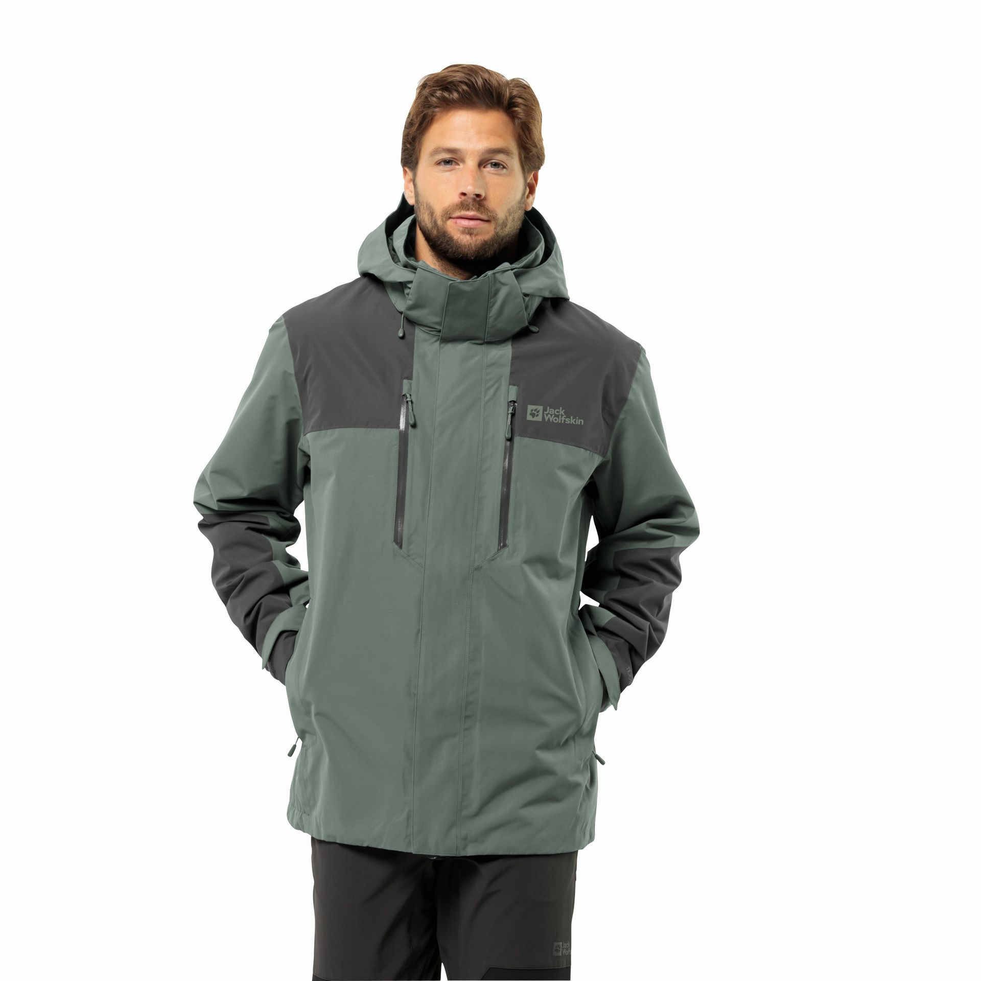 Męska kurtka przeciwdeszczowa Jack Wolfskin JASPER 2L JKT M hedge green - XXL
