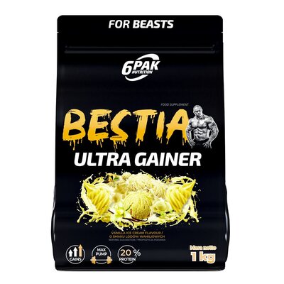 6PAK Bestia Ultra Gainer 1000 g Vanilla Ice Cream (5902114044367)