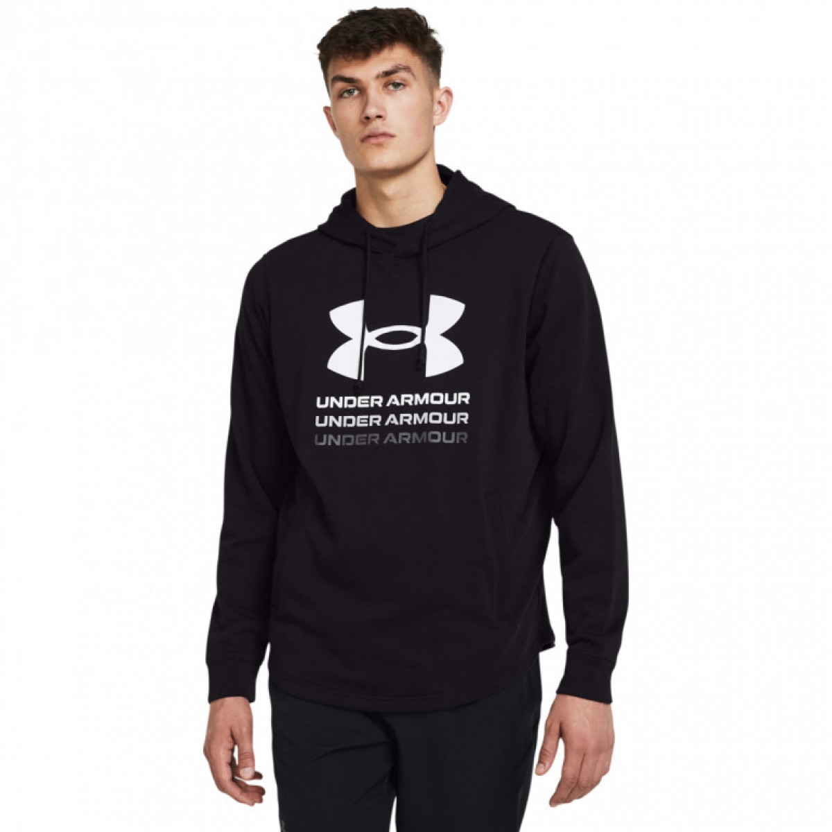 Męska bluza dresowa nierozpinana z kapturem Under Armour UA Rival Terry Graphic Hood - czarna - UNDER ARMOUR
