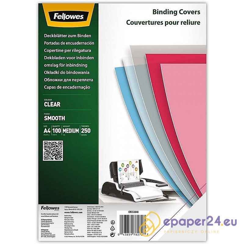 Okładki do bindowania Fellowes Smooth A4/250µm przezroczyste (100)