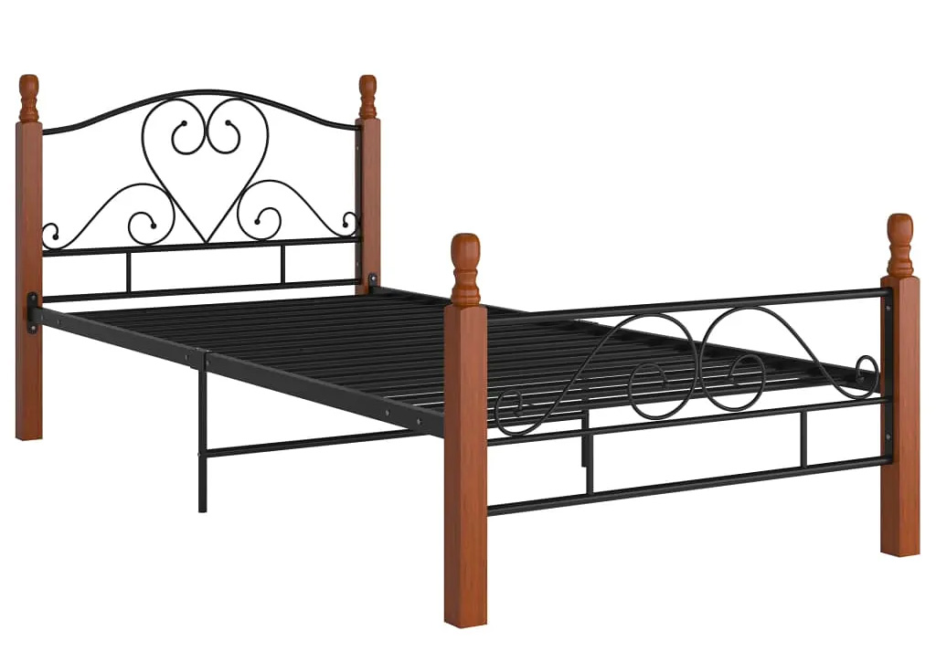 Metalowe łóżko jednoosobowe czarny + ciemny dąb 100x200 cm - Mesa