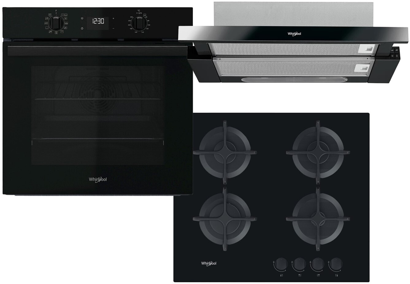 Zestaw AGD do zabudowy Whirlpool Piekarnik OMR58CR1B + Płyta gazowa AKT 616/NB + Okap AKR 750 G K