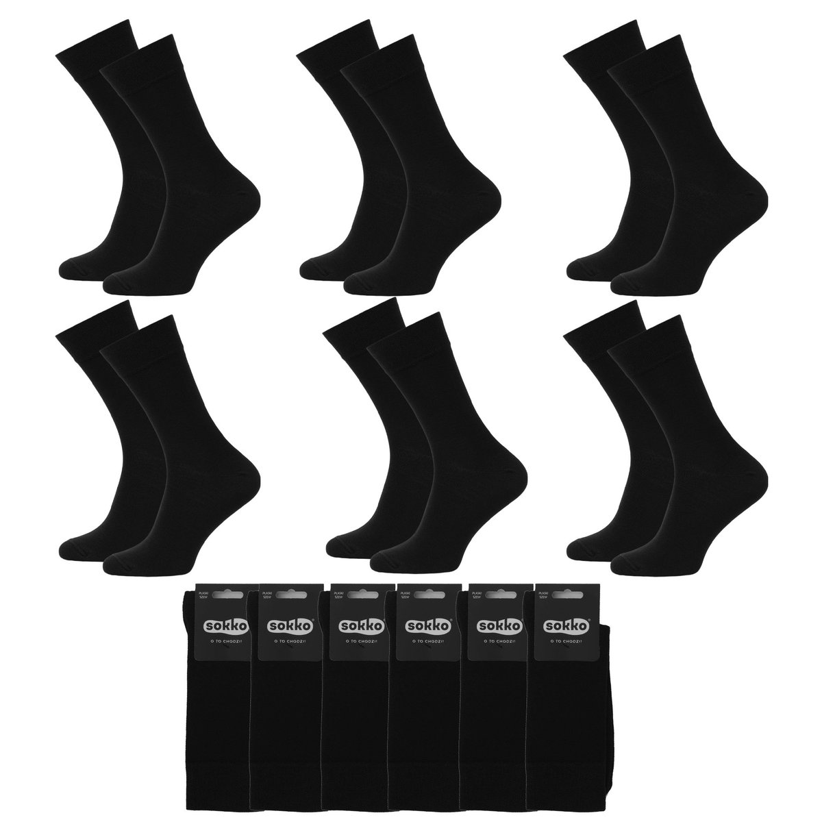6X SOKKO SKARPETKI MĘSKIE DŁUGIE CZARNE BAMBUSOWE 45-47 - SM6-S60-CZA-45-47