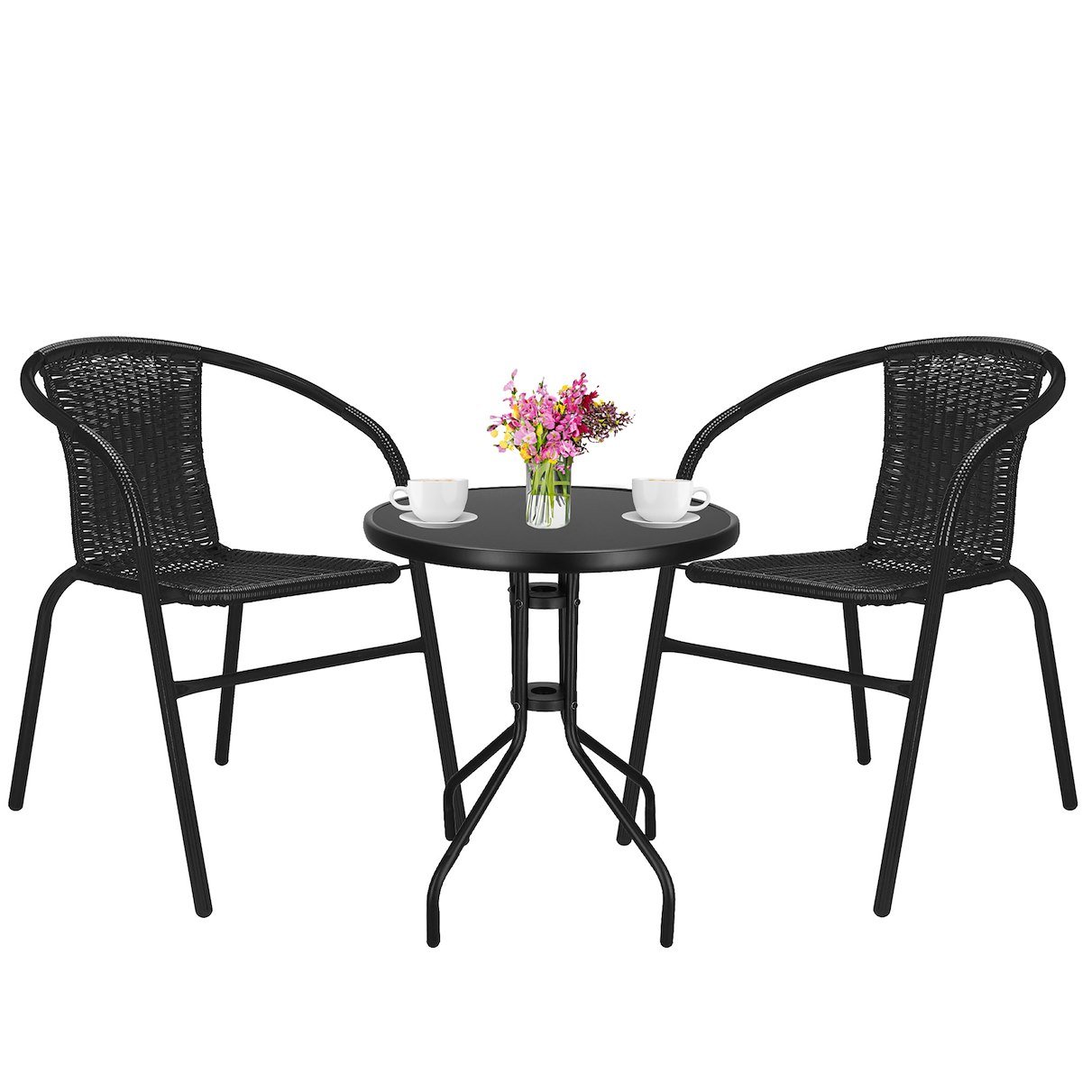 Фото - Садові меблі Springos Zestaw mebli ogrodowych stół okrągły i 2 krzesła metalowe czarne komplet o 