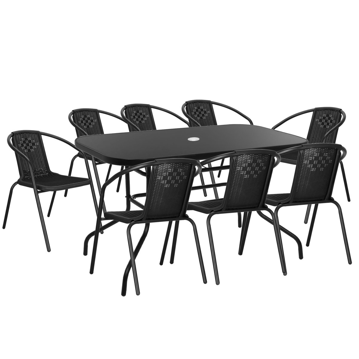 Zestaw ogrodowy stół 140x70 cm i 8 metalowych krzeseł na taras, balkon czarny