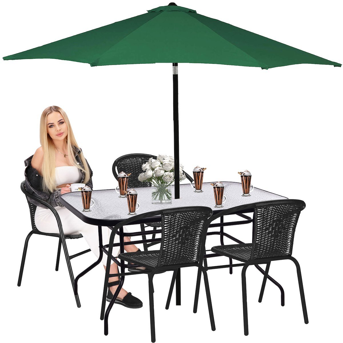 Komplet mebli ogrodowych stół 140x80 cm prostokątny i krzesła metalowe 4 szt. zestaw na balkon czarny