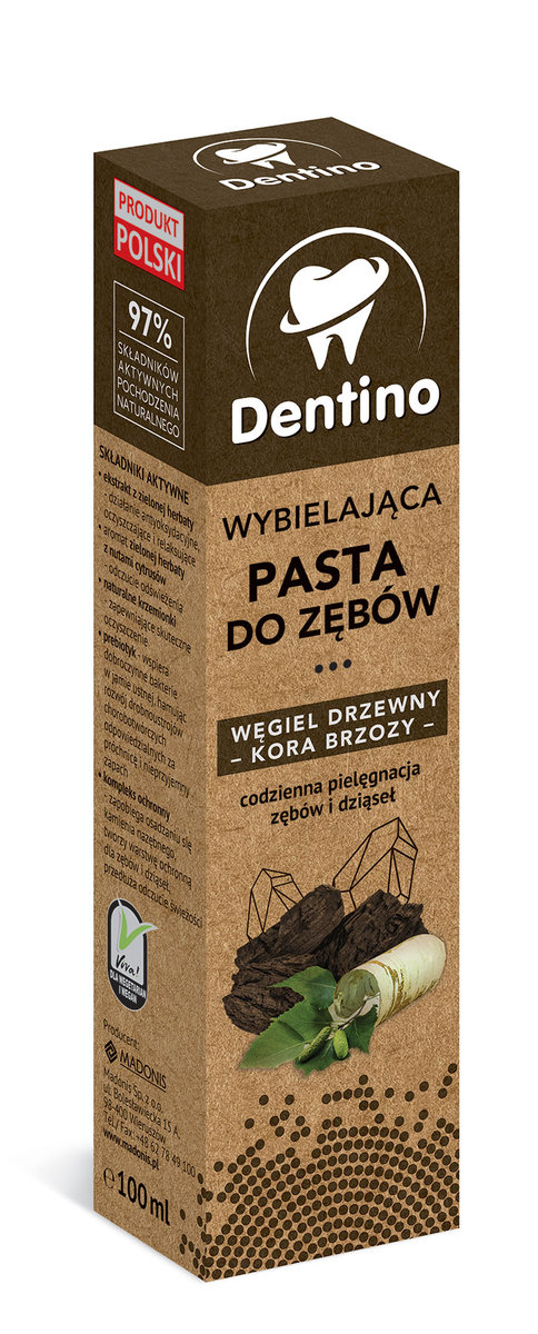 Dentino, Pasta Do Zębów Węgiel Drzewny Kora Brzozy Wybielająca, 100ml