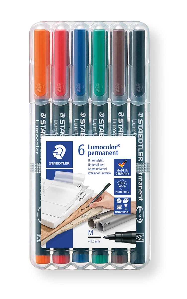 Foliopisy kolorowe 6 szt permanentne M Lumocolor Staedtler