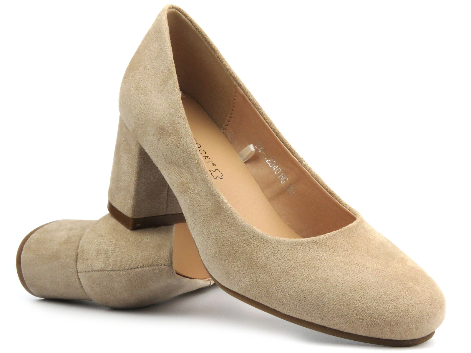 Eleganckie buty damskie na klocku - Potocki 24-12340, beżowe