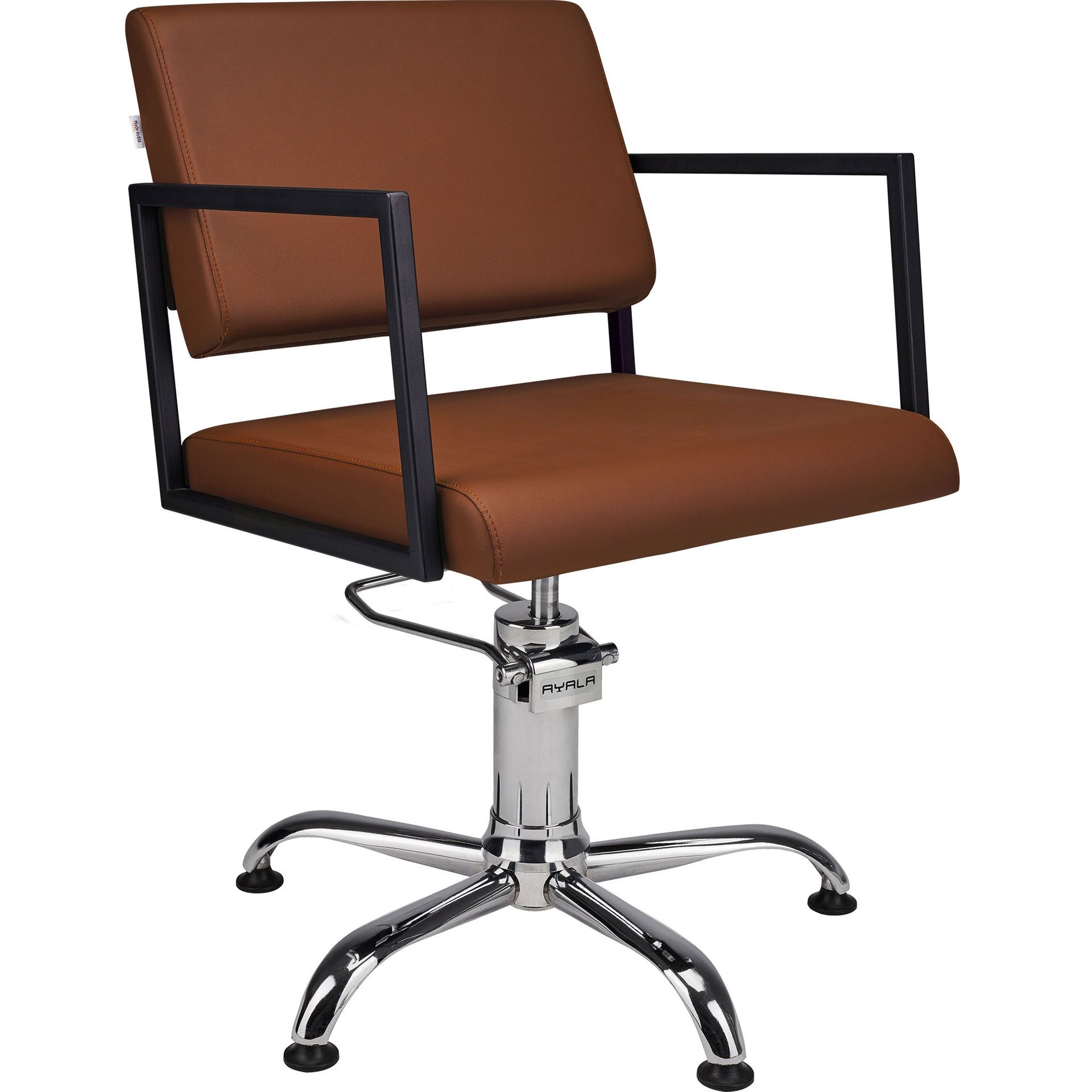 Fotel Fryzjerski Ayala Loft P-5 Rodzaj obicia: Skóra Ekologiczna Brązowa, Rodzaj podstawy: Pięcioramienna Stopki Czarne