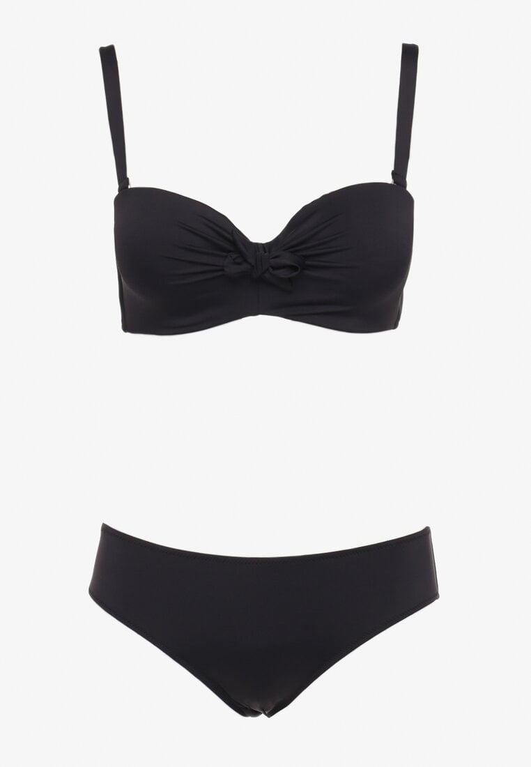 Czarne Bikini Strój Kąpielowy Dwuczęściowy Biustonosz z Supełkiem i Figi Carinela