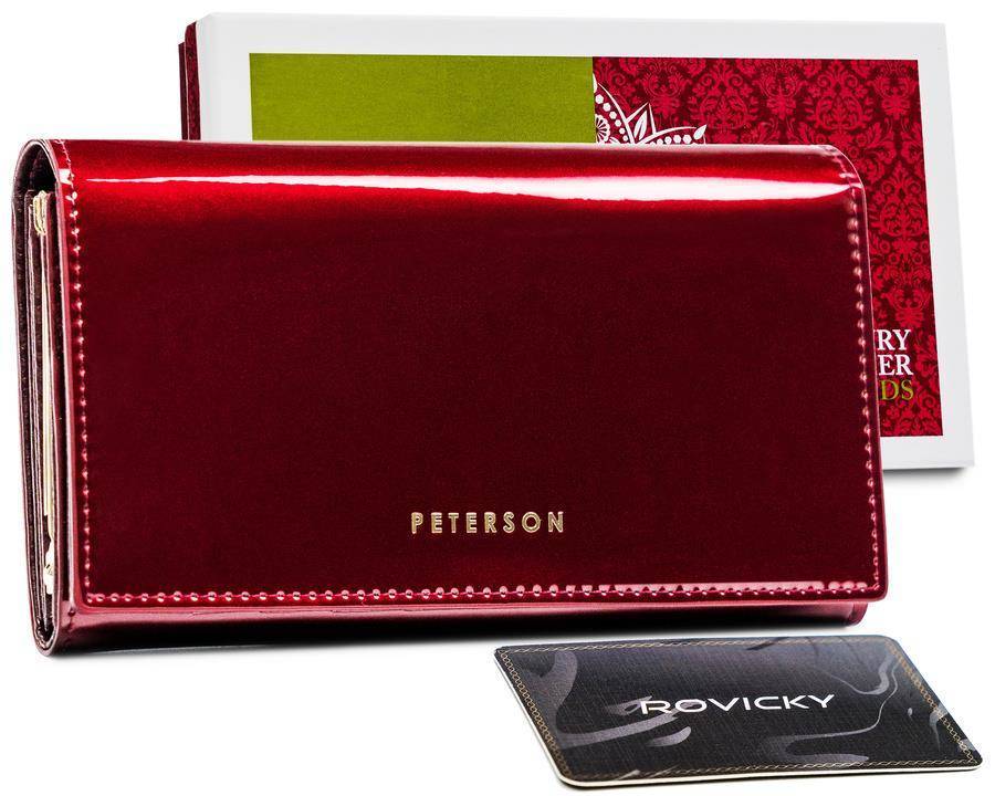 Czerwony skórzany portfel damski z klapką — Peterson