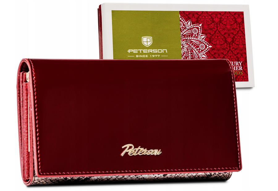 Skórzany, duży portfel damski z systemem RFID — Peterson