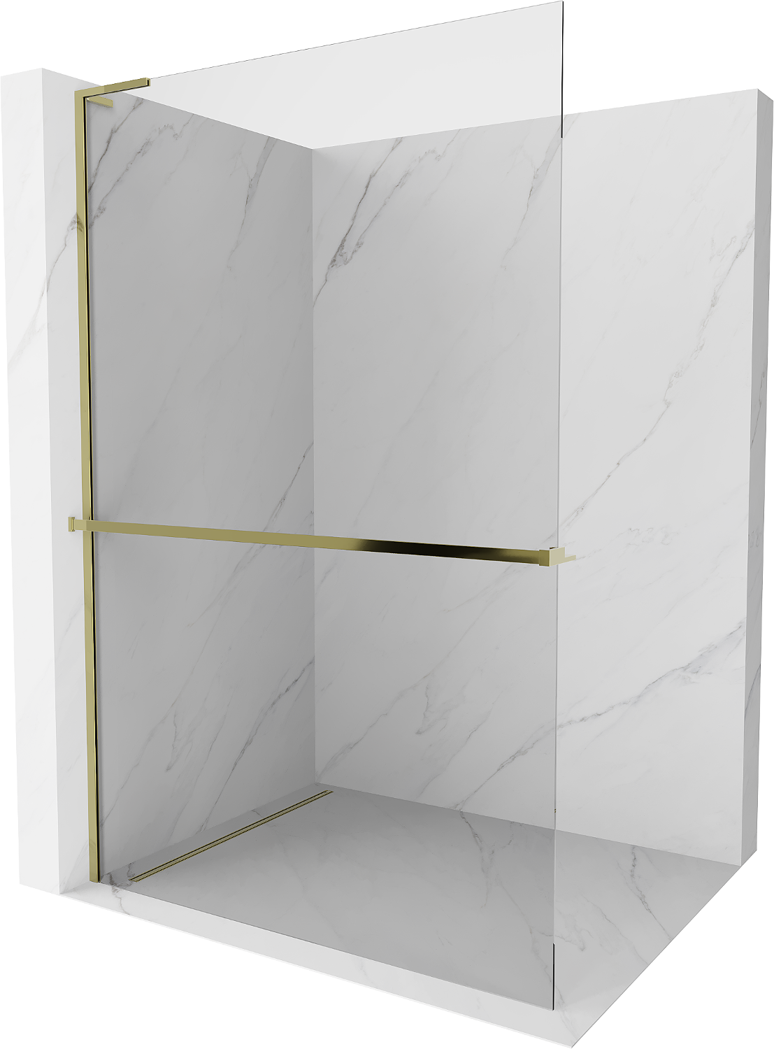 Mexen Kioto+ L ścianka prysznicowa z półką Walk-in 105 x 200 cm, transparent, złota - 800-105-123-50-00