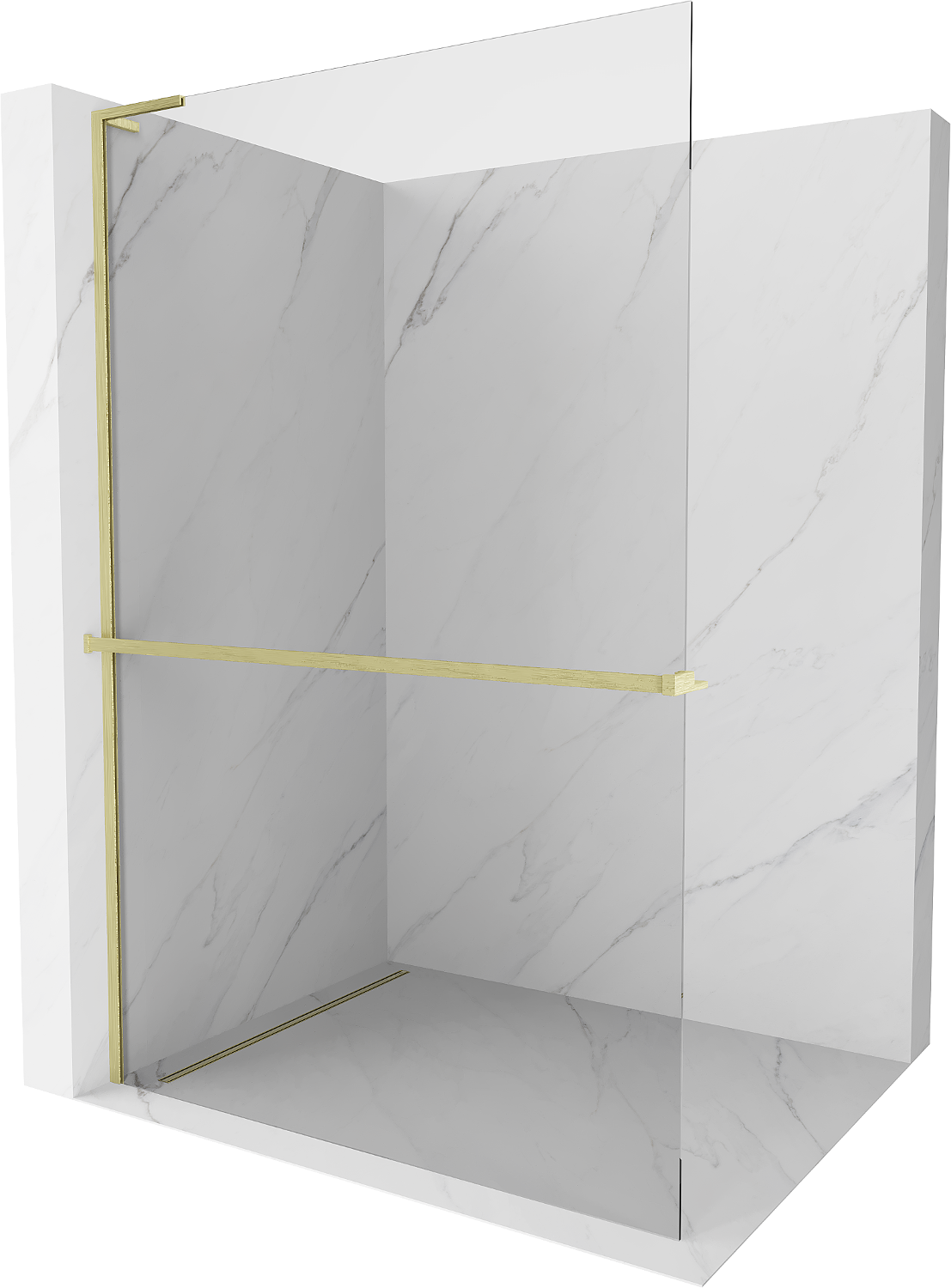 Mexen Kioto+ L ścianka prysznicowa z półką Walk-in 90 x 200 cm, transparent, złota szczotkowana - 800-090-123-55-00