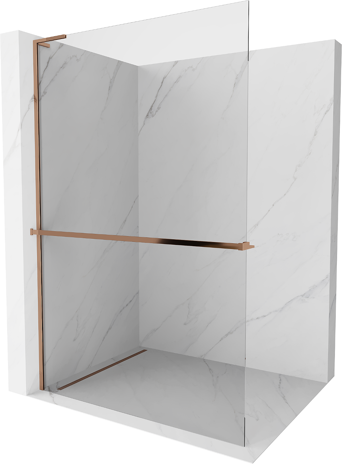 Mexen Kioto+ L ścianka prysznicowa z półką Walk-in 100 x 200 cm, transparent, różowe złoto - 800-100-123-60-00