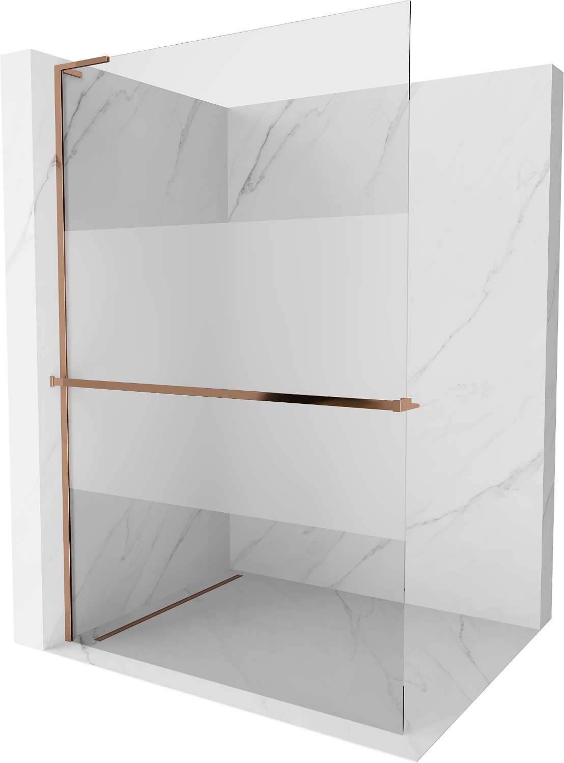 Mexen Kioto+ L ścianka prysznicowa z półką Walk-in 90 x 200 cm, transparent/szron, różowe złoto - 800-090-123-60-35