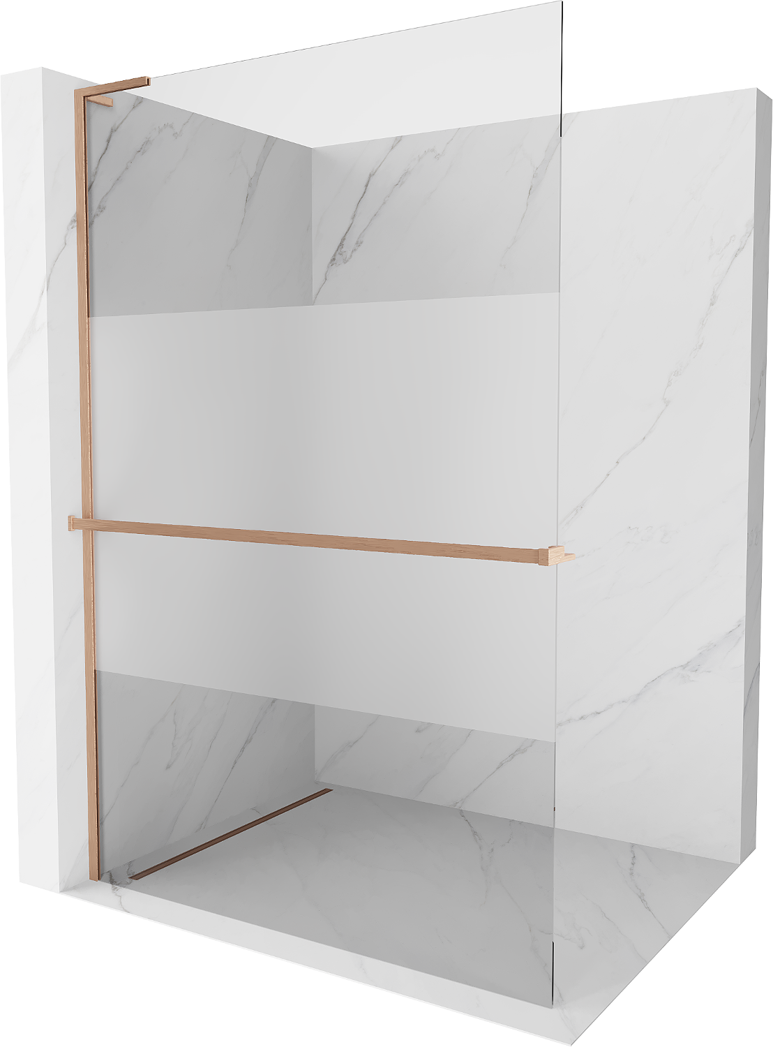 Mexen Kioto+ L ścianka prysznicowa z półką Walk-in 70 x 200 cm, transparent/szron, miedź szczotkowana - 800-070-123-65-35