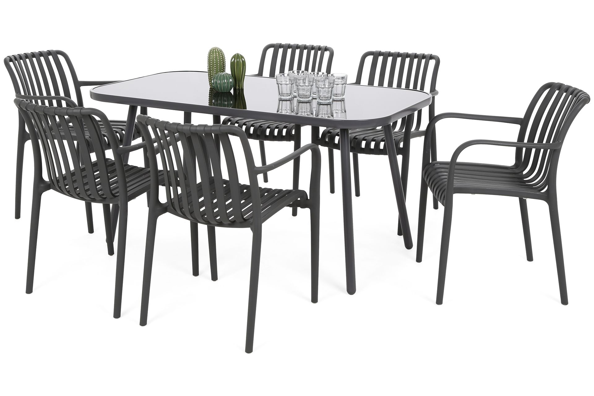 Meble ogrodowe Casablanca 145 cm Grey / Black + Lomi Grey 6+1