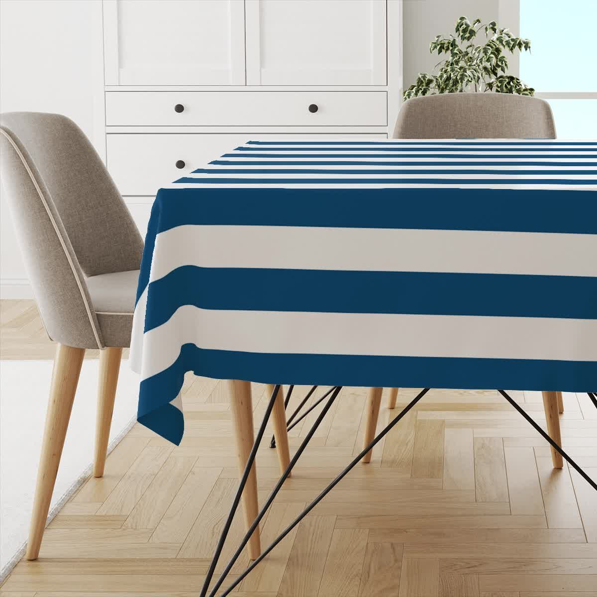 Obrus SUMMER wzór SM21 | pasy granatowe 150 x 150 cm
