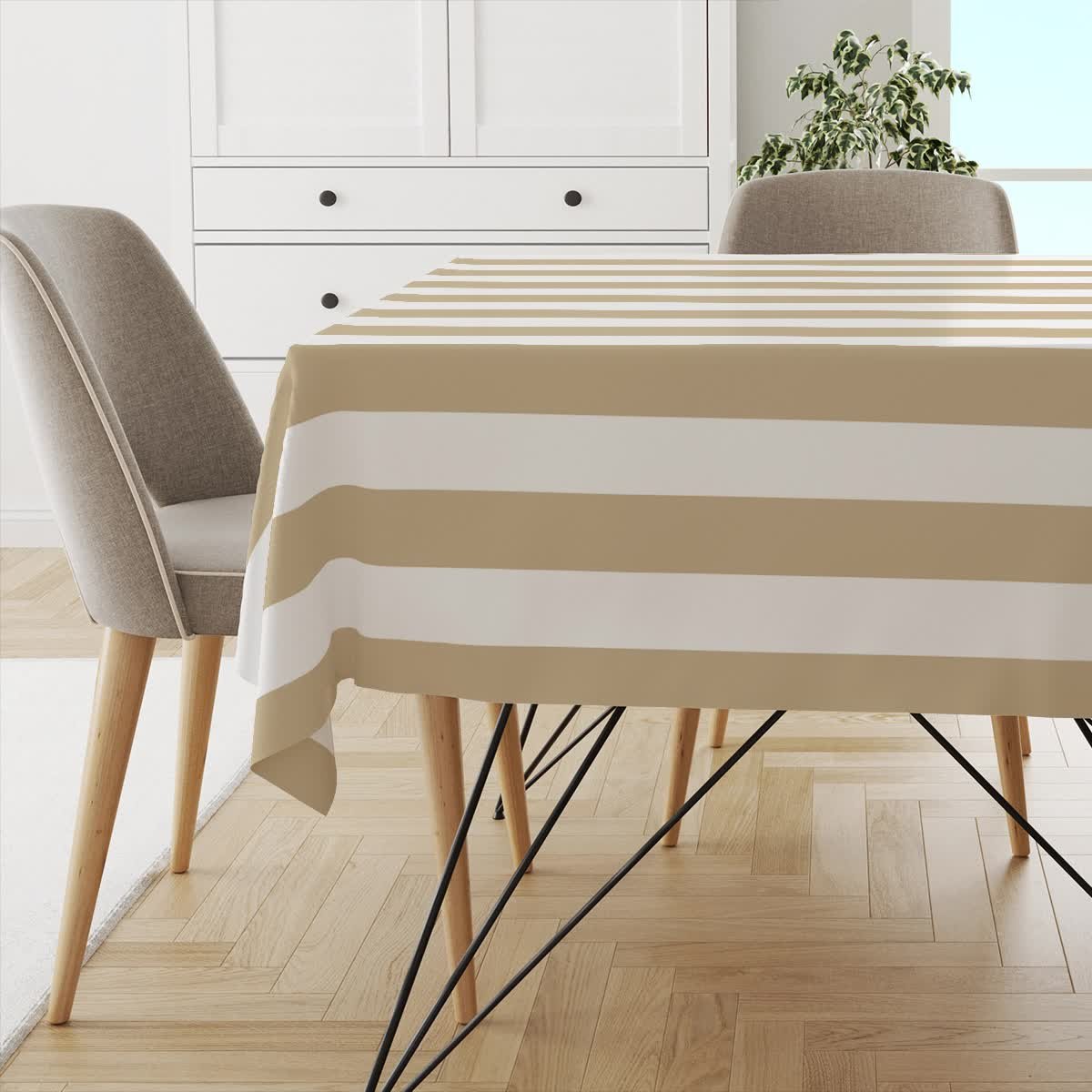 Obrus SUMMER wzór SM20 | pasy beżowe 150 x 320 cm