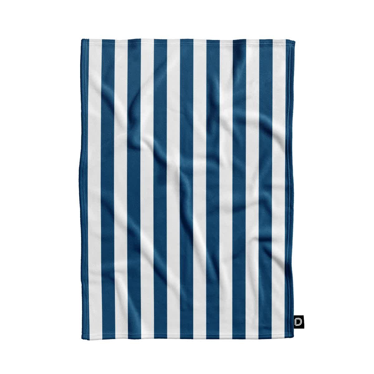 Koc pluszowy SUMMER wzór SM21 | pasy granatowe 135 x 100 cm