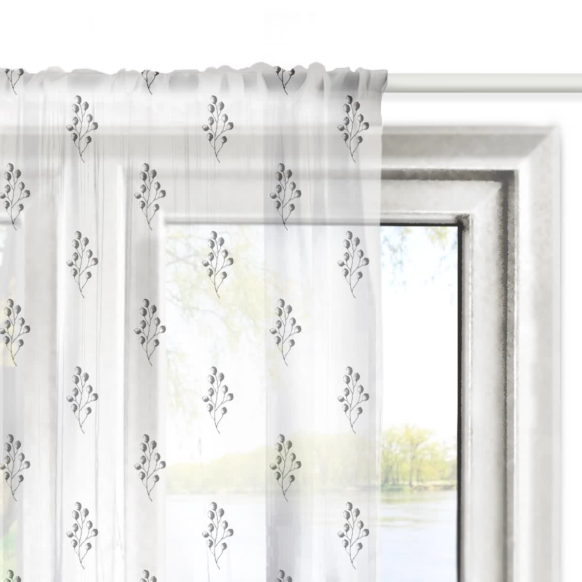 Firana SUMMER wzór SM42 | szkicowane listki 140 x 200 cm