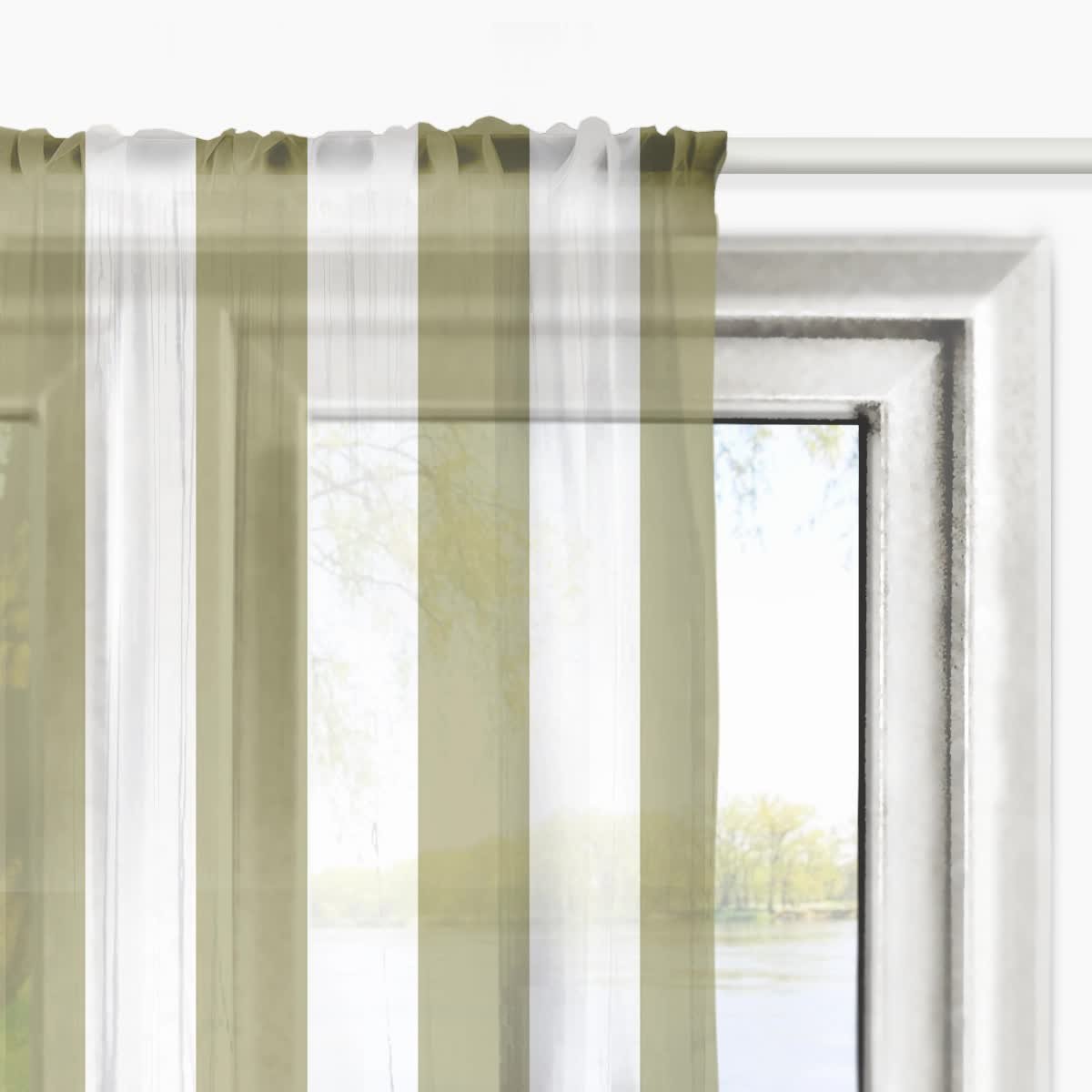 Firana SUMMER wzór SM18 | pasy oliwkowe 140 x 240 cm