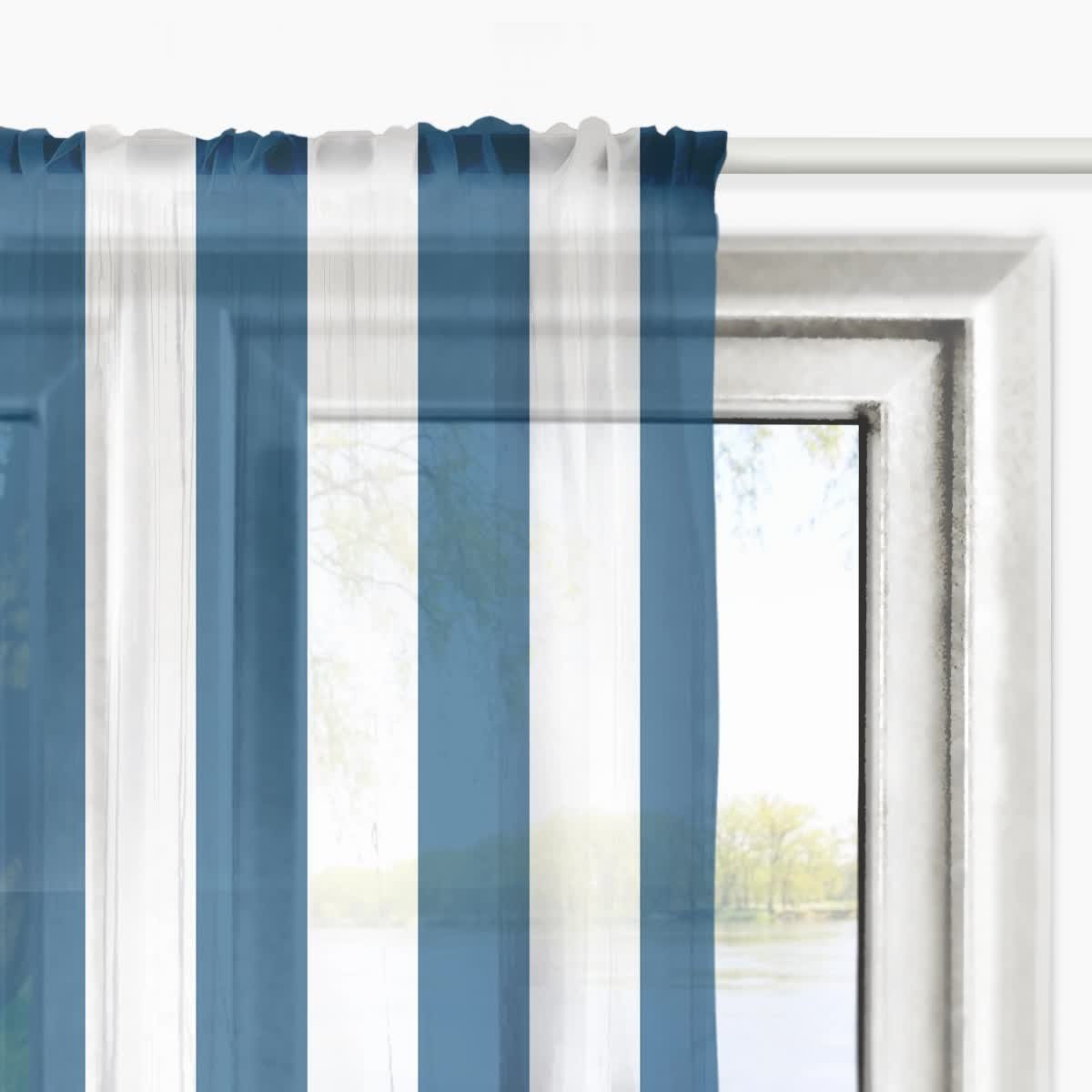 Firana SUMMER wzór SM21 | pasy granatowe 140 x 300 cm