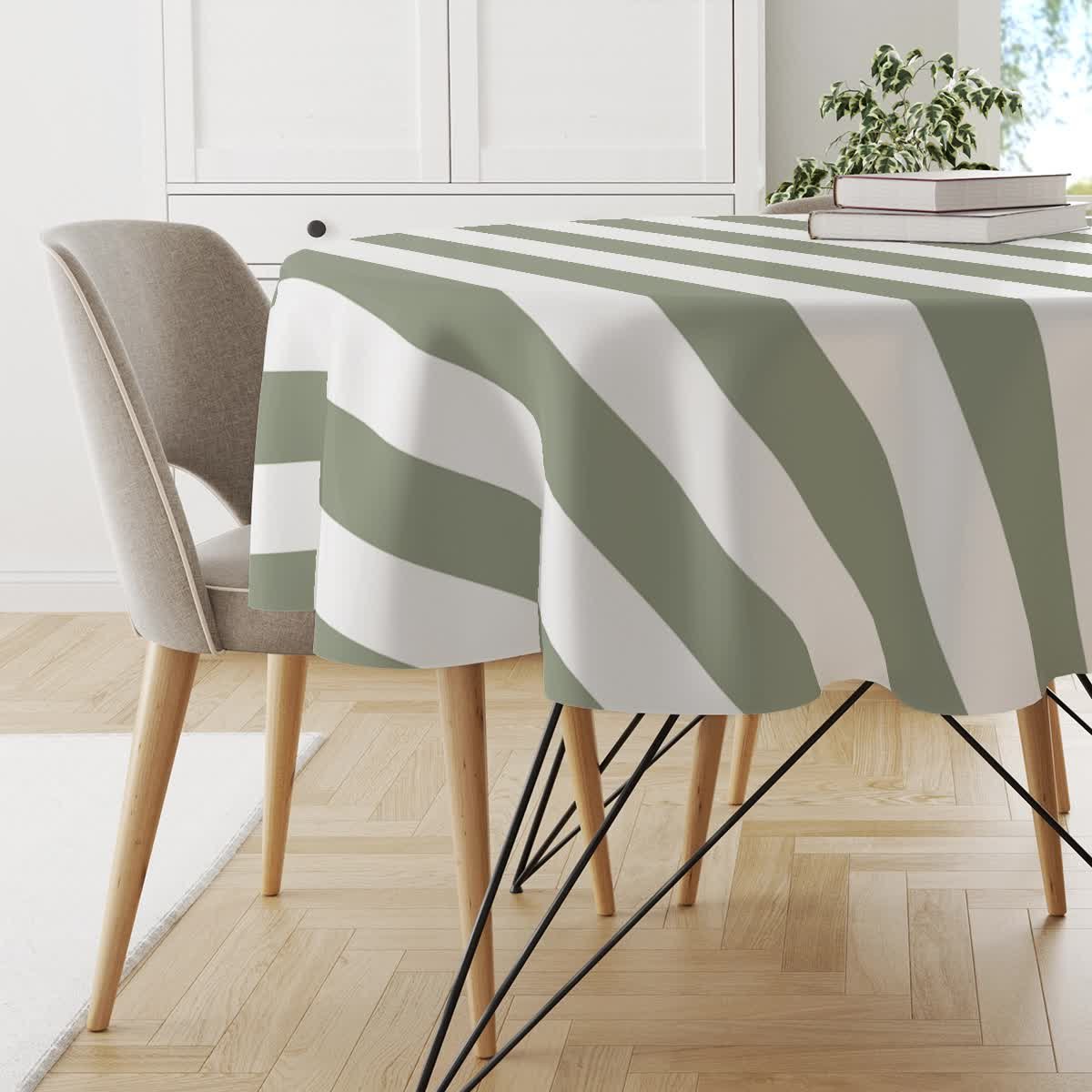 Obrus okrągły SUMMER wzór SM19 | pasy szarozielone średnica 120 cm