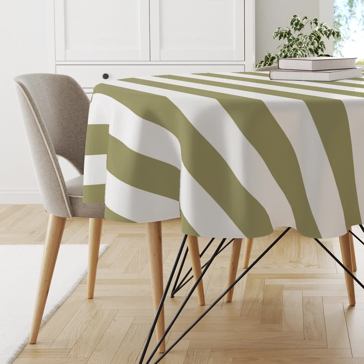 Obrus okrągły SUMMER wzór SM18 | pasy oliwkowe średnica 100 cm