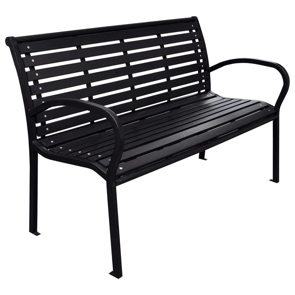 vidaXL Ławka ogrodowa, czarna, 116 cm, stal i WPC