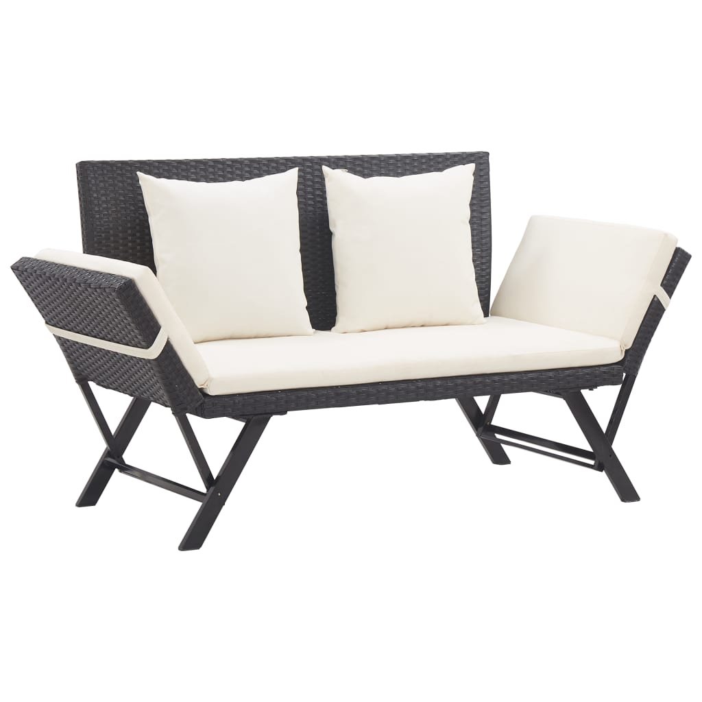 vidaXL Ławka ogrodowa z poduszkami, czarna, 176 cm, polirattan