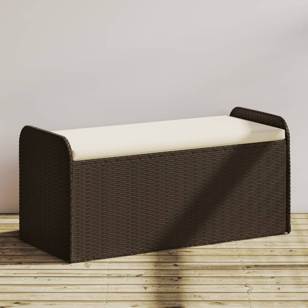 vidaXL Ławka ze schowkiem i poduszką, brąz, 115x51x52 cm, polirattan