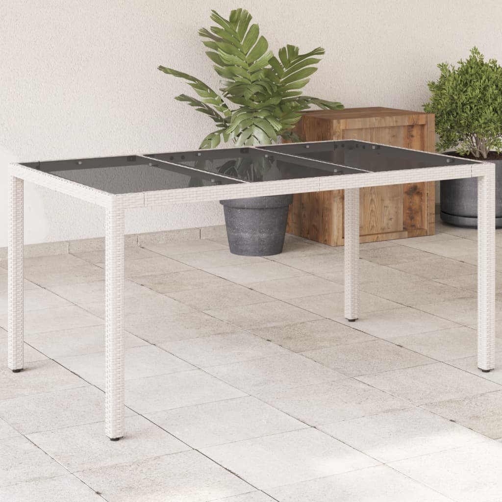 vidaXL Stół ogrodowy ze szklanym blatem, biały, 150x90x75 cm rattan PE