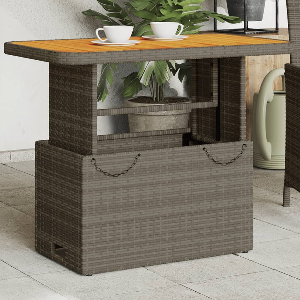 vidaXL Stół ogrodowy, szary, 90x55x71 cm, polirattan i drewno akacjowe