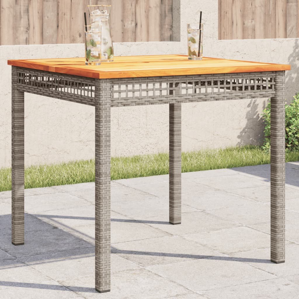 vidaXL Stolik ogrodowy, szary, 80x80x74 cm, polirattan i akacja