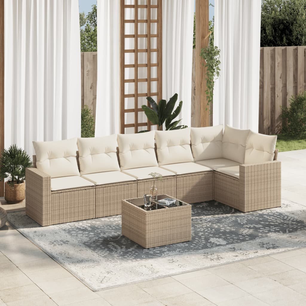 vidaXL 7-cz. zestaw wypoczynkowy do ogrodu, z poduszkami, beżowy