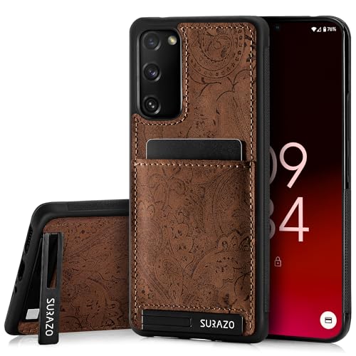 SURAZO Etui ochronne z prawdziwej skóry premium do Samsung Galaxy S20 FE 5G – odporne na uderzenia skórzane etui na telefon komórkowy [przegródka na karty, funkcja stojaka, kółko na klucze] etui typu