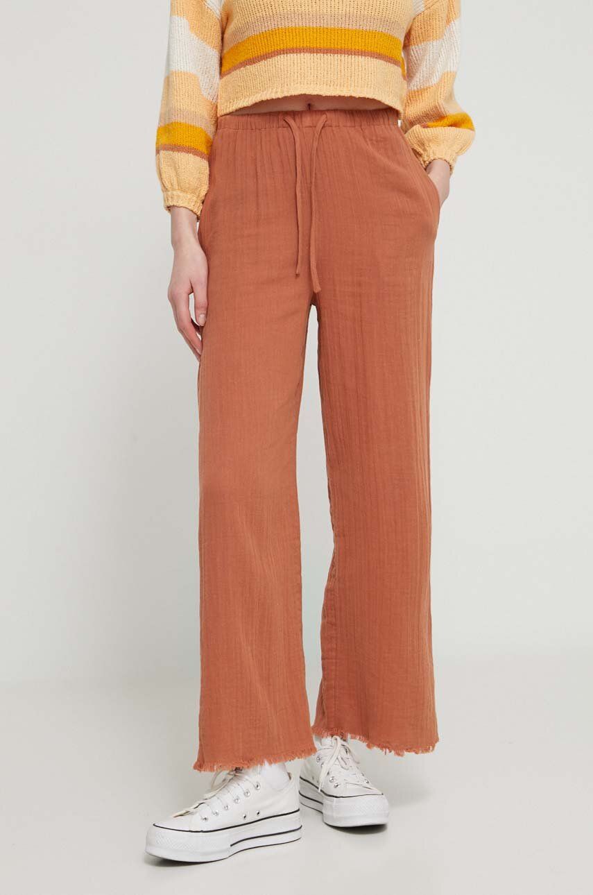 Billabong spodnie bawełniane kolor brązowy szerokie high waist EBJNP00114