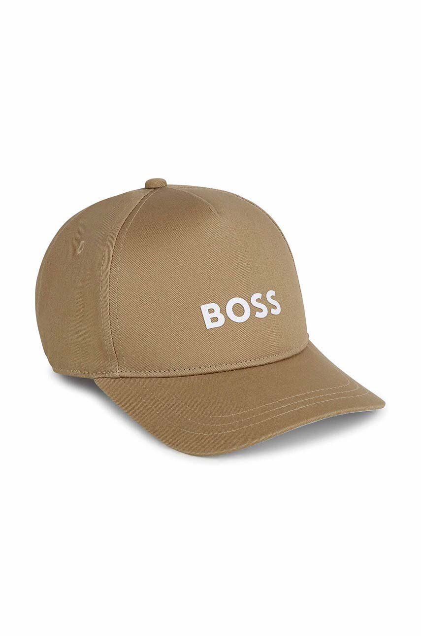 BOSS czapka z daszkiem bawełniana dziecięca kolor beżowy z nadrukiem - Boss
