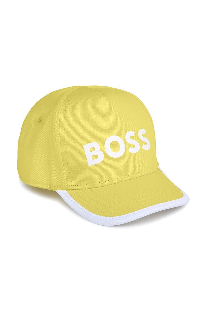 BOSS czapka z daszkiem bawełniana dziecięca kolor zielony z nadrukiem - Boss