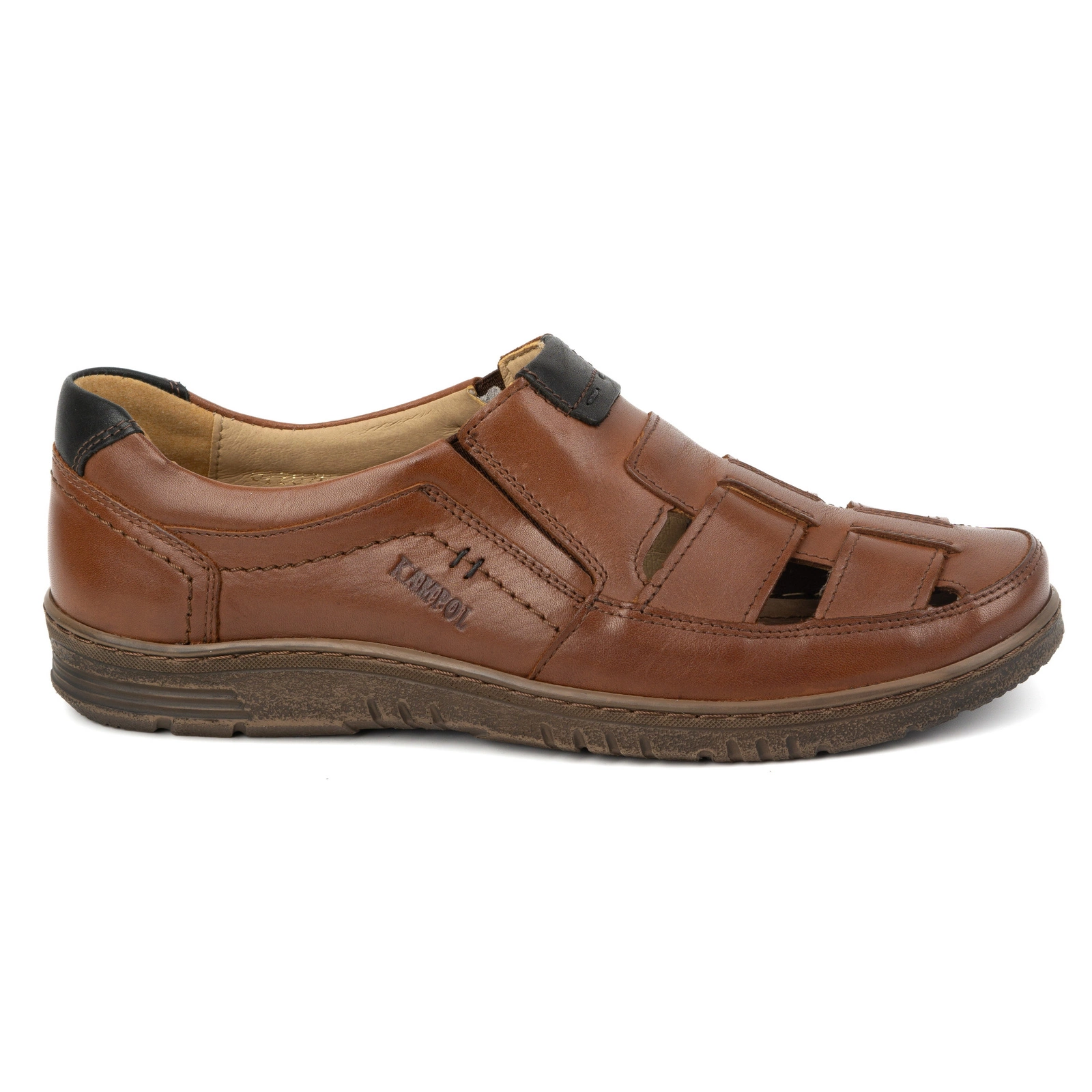 Buty męskie skórzane casual 86KAM licowe brązowe - KAMPOL
