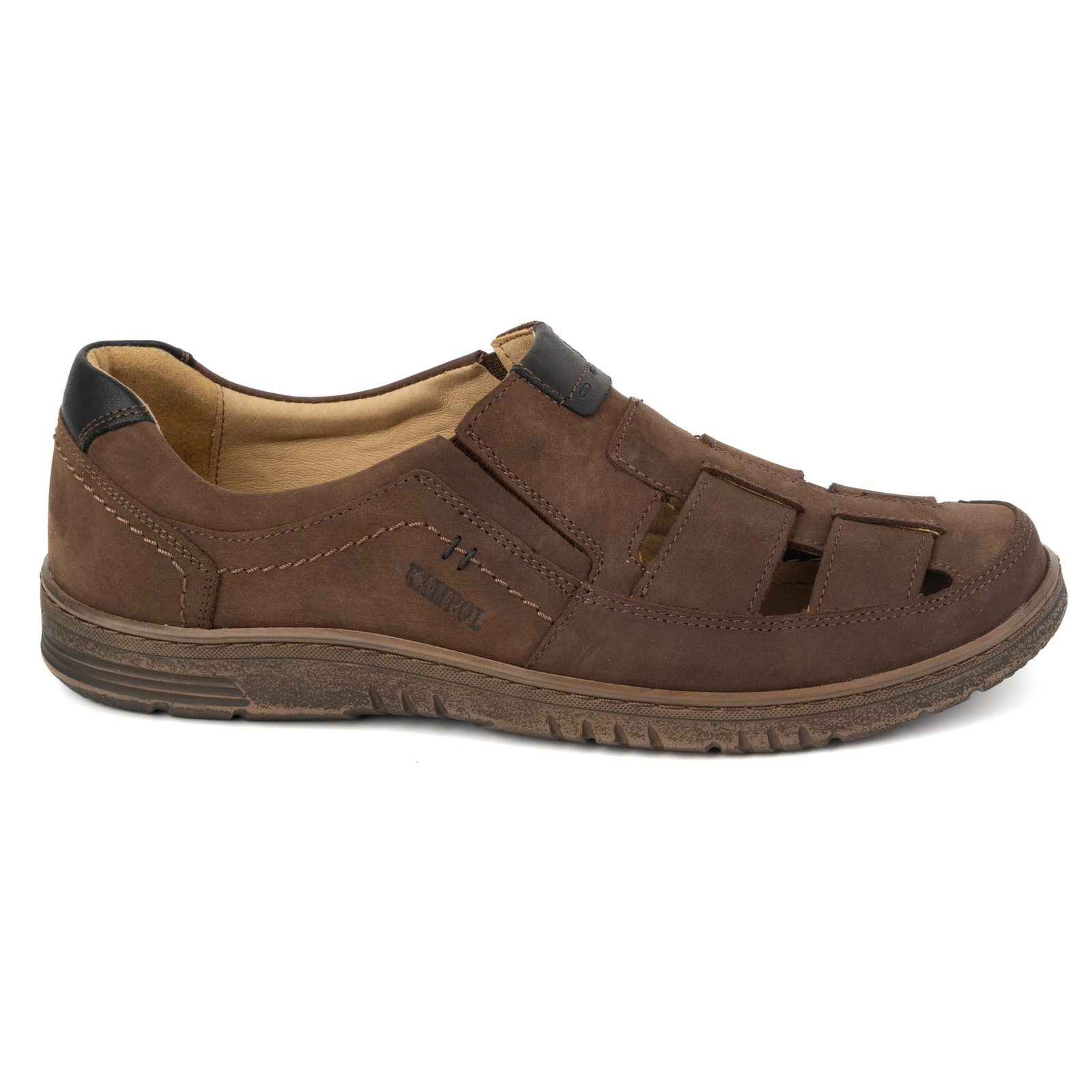Buty męskie skórzane casual 86KAM nubuck brązowe - KAMPOL