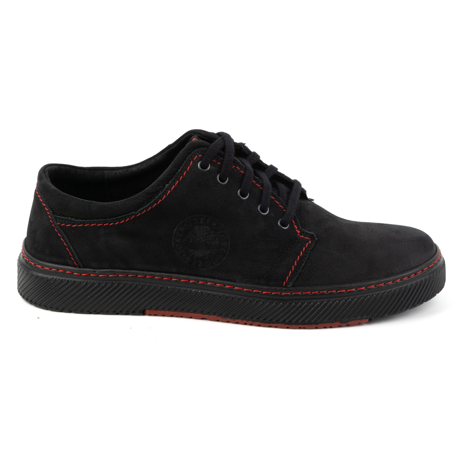 Buty męskie skórzane casual 894J czarne z czerwonym - Joker