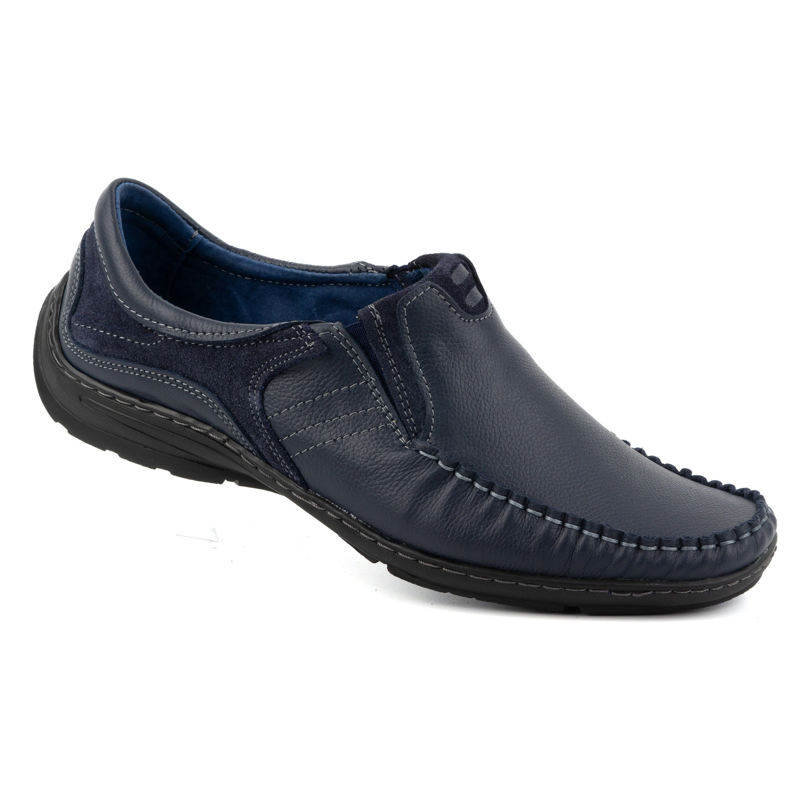 Buty męskie mokasyny wsuwane skórzane 627K granatowe - KOMODO