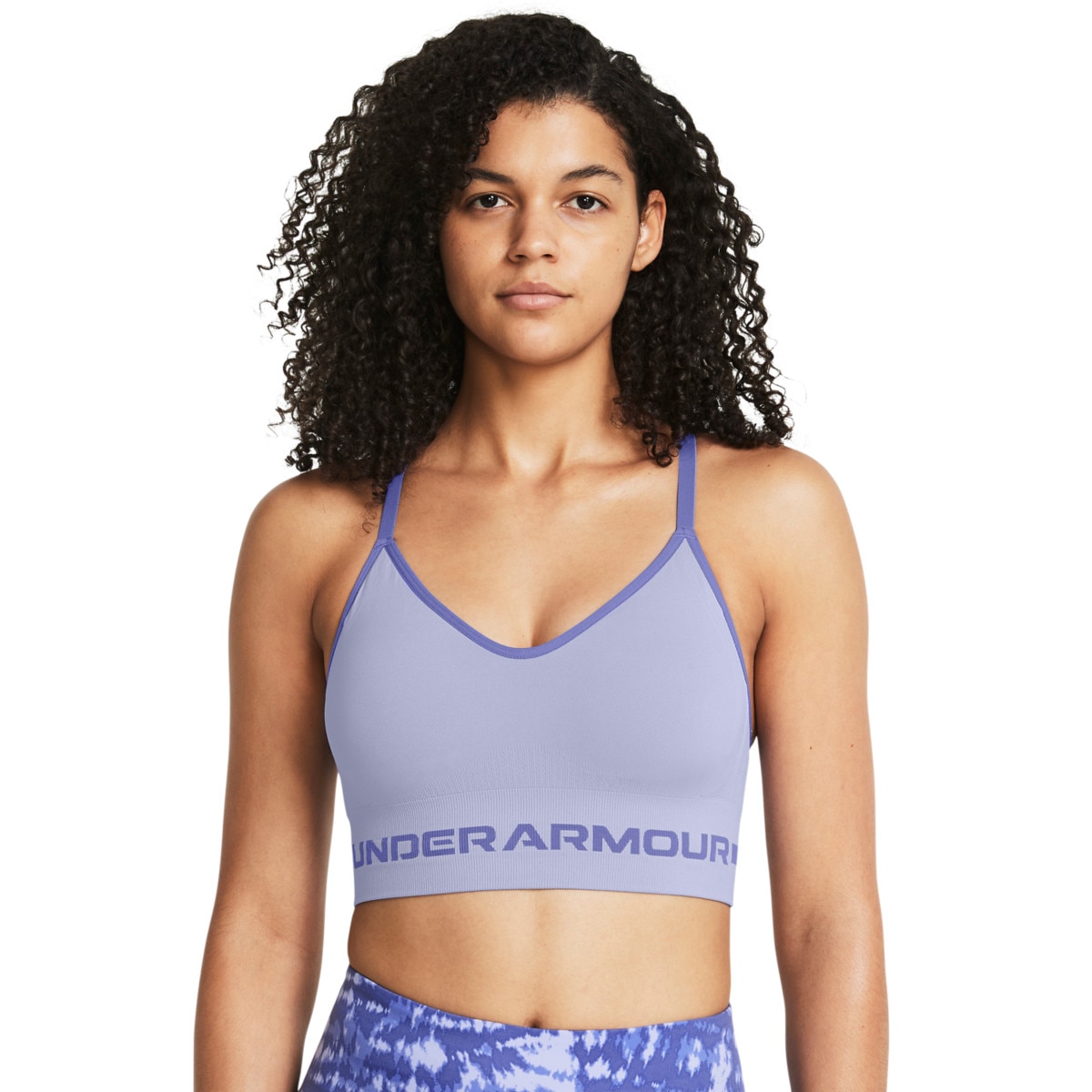 Biustonosz treningowy Under Armour UA Seamless Low Long Bra - fioletowy - UNDER ARMOUR