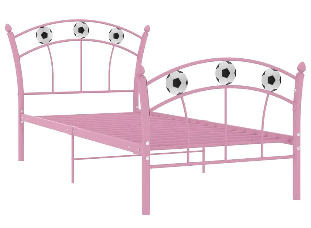 Różowe metalowe łóżko dla dziewczynki z motywem piłki 90x200 cm T2-P03